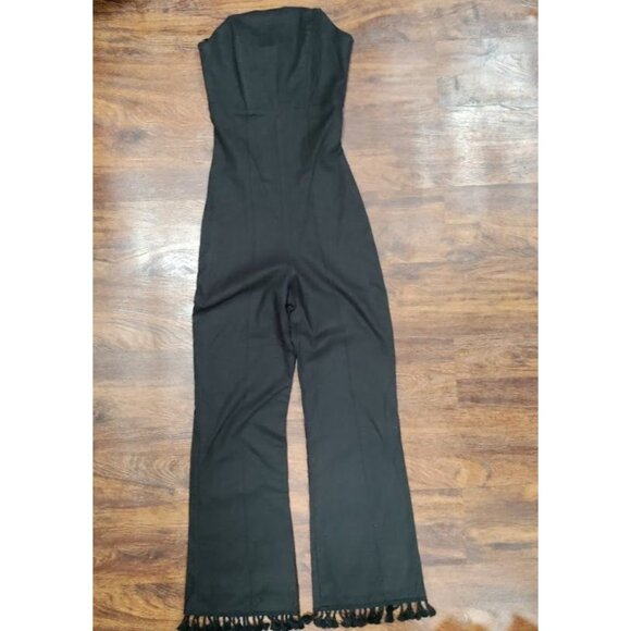 Stone Cold Fox Black Naples Linen Tassel Hem Strapless Jumpsuit Women's Size XS - Picture 2 of 10